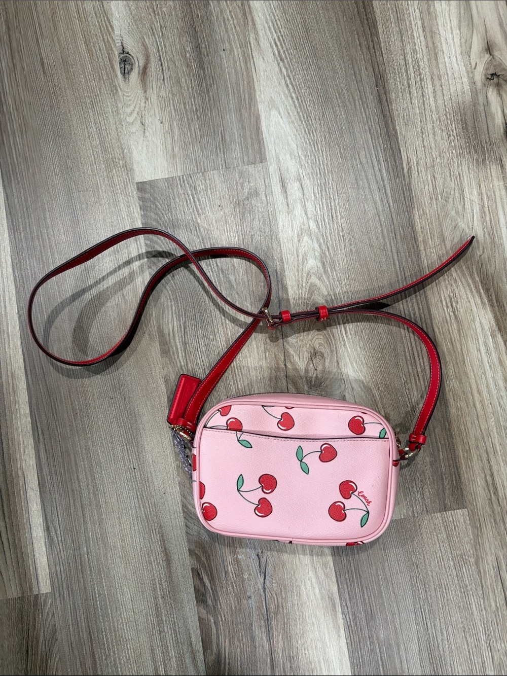 Coach Pink Cherry Print Crossbody with Red Strap - Picture 2 of 6